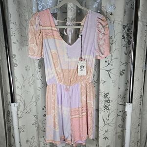 ANDREE BY UNIT Pink and Purple Pastel Romper Size Small | Pastel‎ Cinched Short